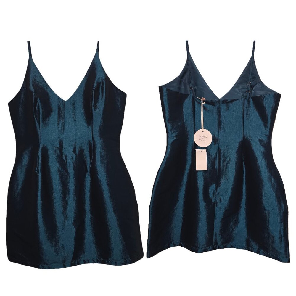 NWT Luxxel Teal Shimmer Mini Dress - Size Medium - Picture 2 of 6